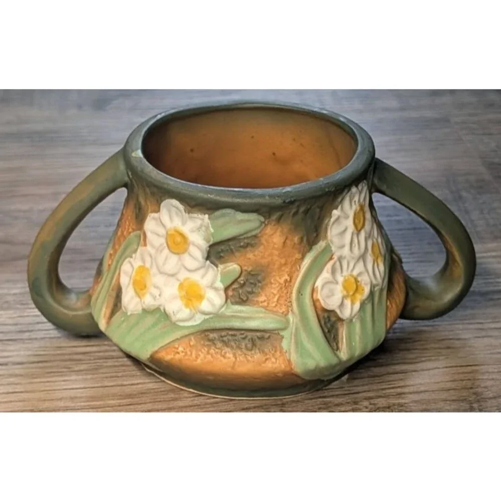 Roseville Jonquil 1931 Vintage Arts And Crafts Pottery Brown Ceramic Vase 523-3